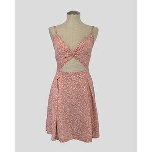 ROMWE Cut Out Floral Mini Dress - Pink/White, Size Large